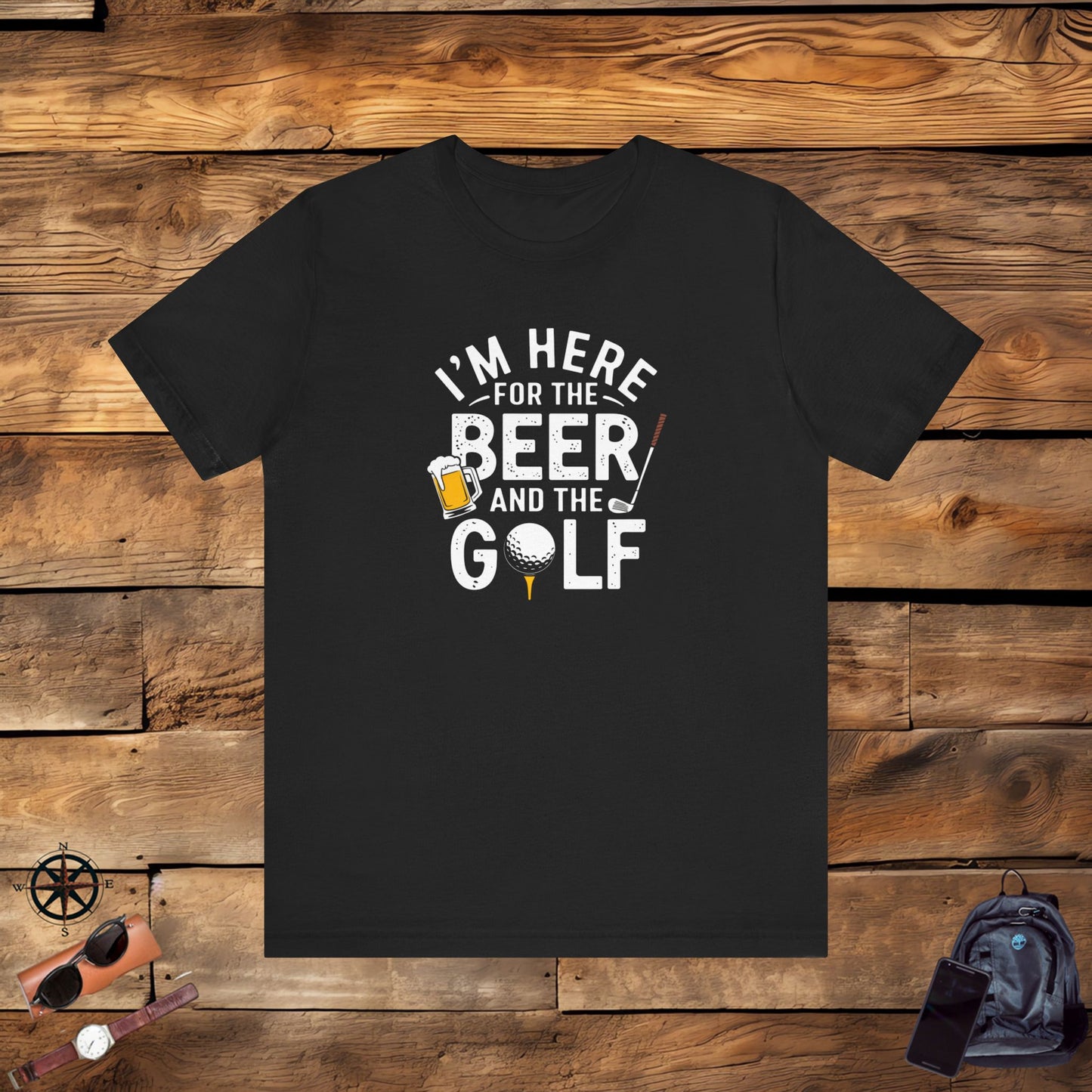 men & women golf t-shirt: i'm here for beer & golf! unisex golf t-shirt.