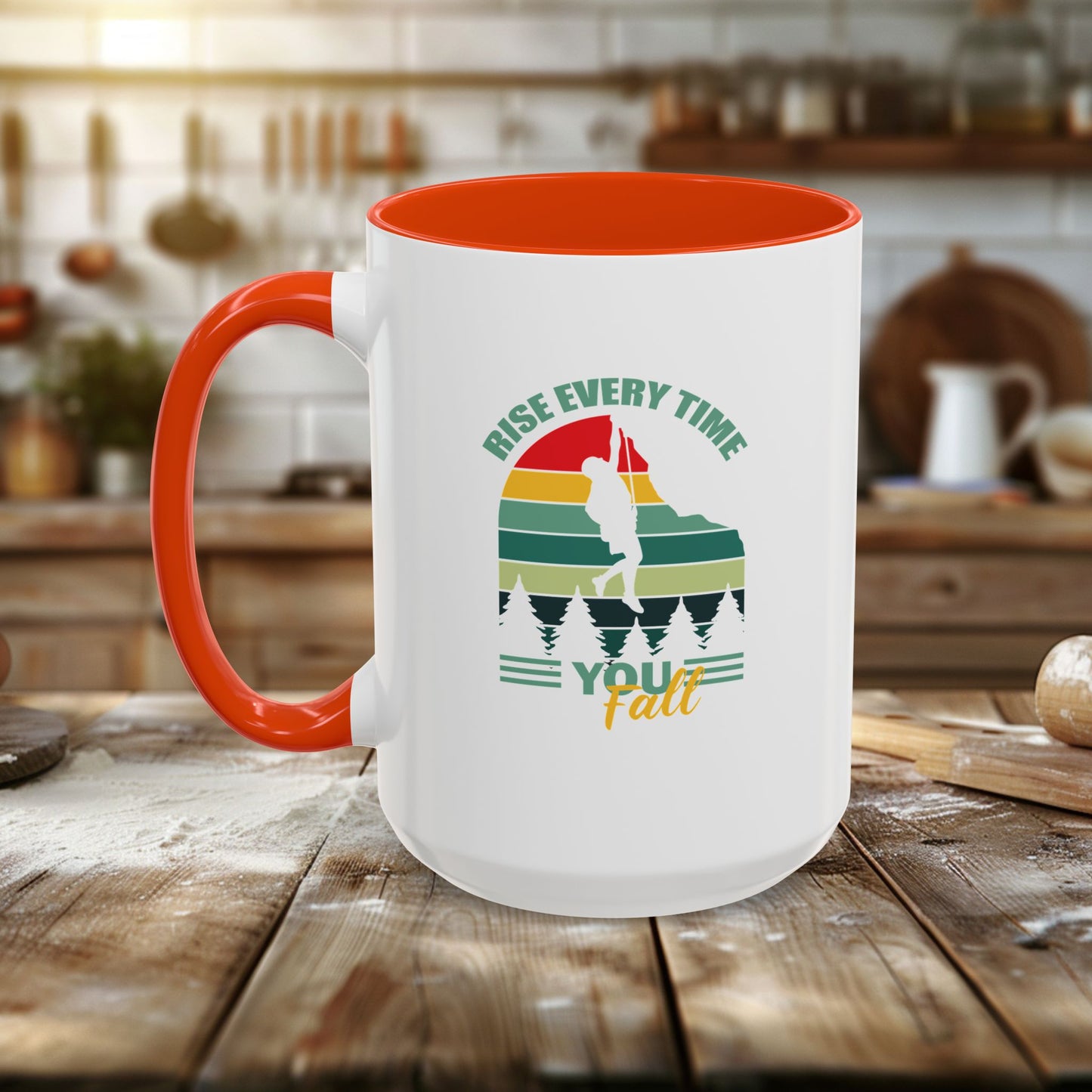 colorful mugs (11oz, 15oz) - rise every time you fall - resilience quote