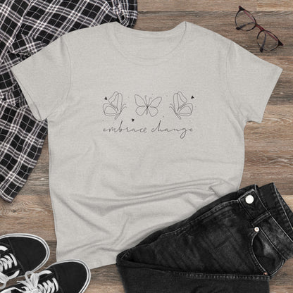 Women's Midweight Cotton Tee - Embrace Change - Growth Mindset Quote