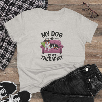 Women's Midweight Cotton Tee - My Dog is My Therapist | Funny Dog Lover Gift | Cute Pet Quote Design