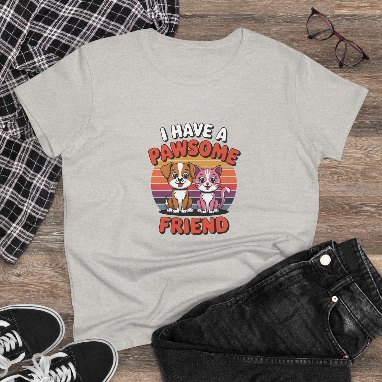 women's midweight cotton tee - i have a pawesome friend | funny dog lover gift | cute pet quote design