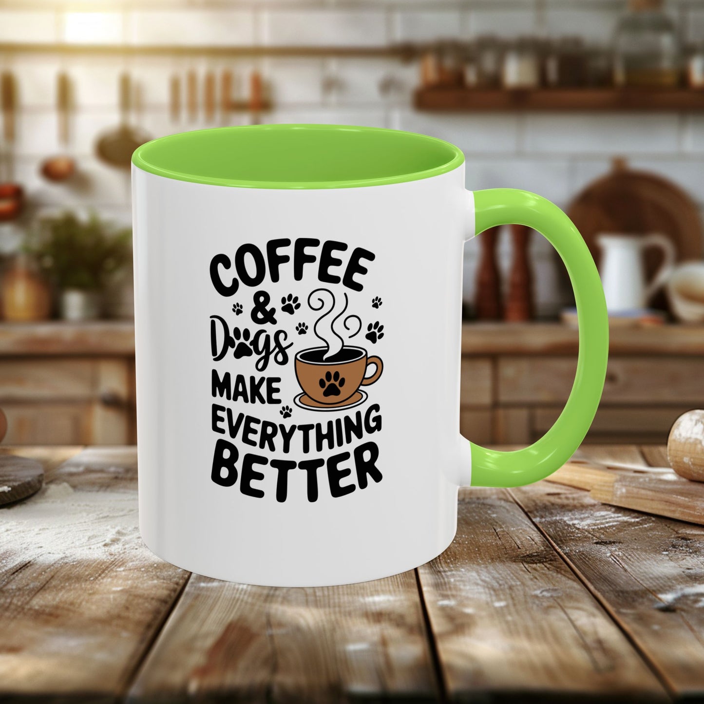 colorful mugs (11oz, 15oz) - coffee and dogs make everything better | funny dog lover gift | cute pet quote design