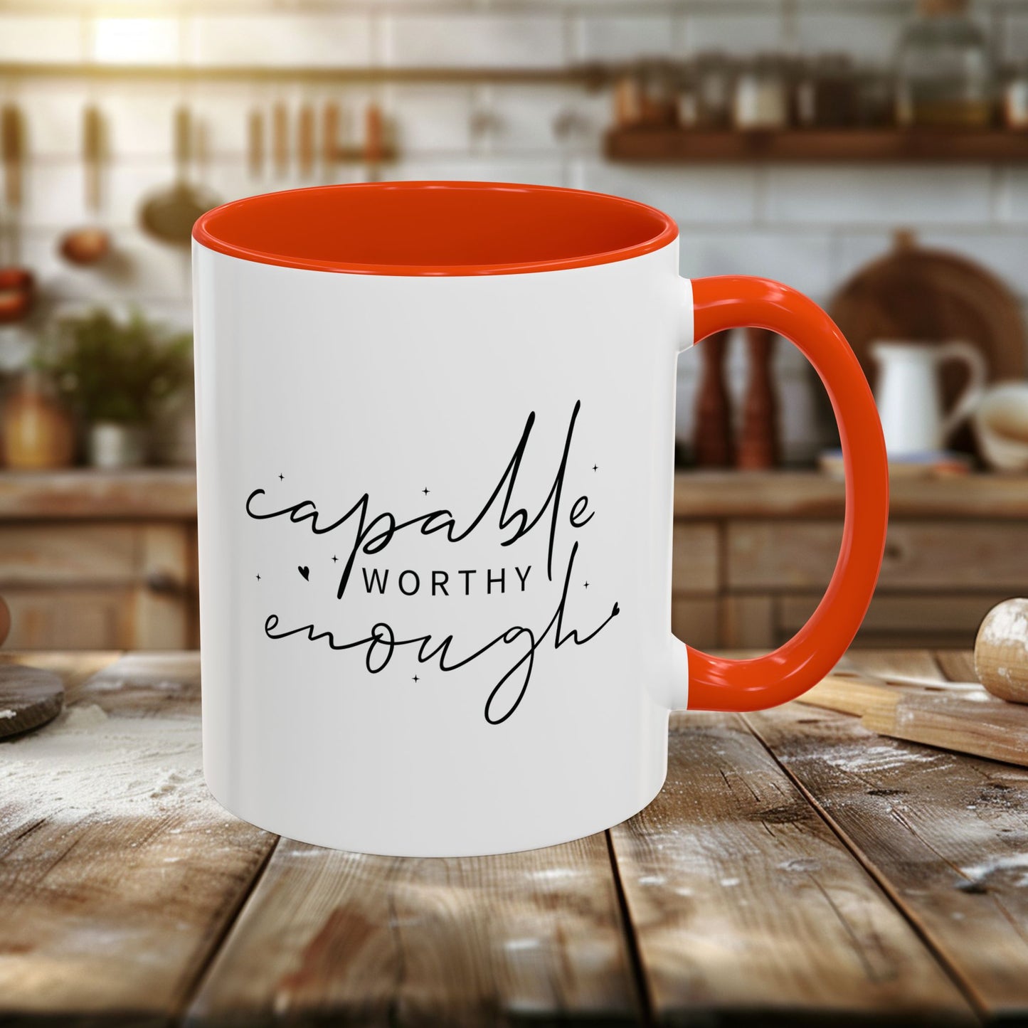 colorful mugs (11oz, 15oz) - capable, worth, enough - empowerment words