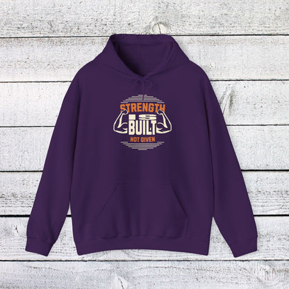 Unisex Heavy Blend™ Hooded Sweatshirt - Strength is Built Not Given - Motivational Gym Quote