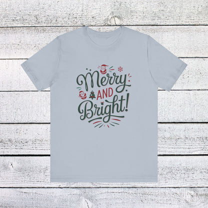 Men & Women Christmas T-Shirt. Merry & Bright. Unisex Christmas T-Shirt.