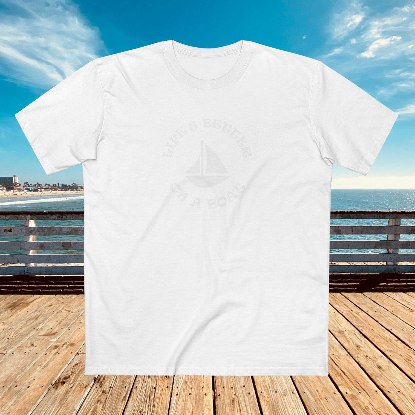 mens t-shirt - on a boat