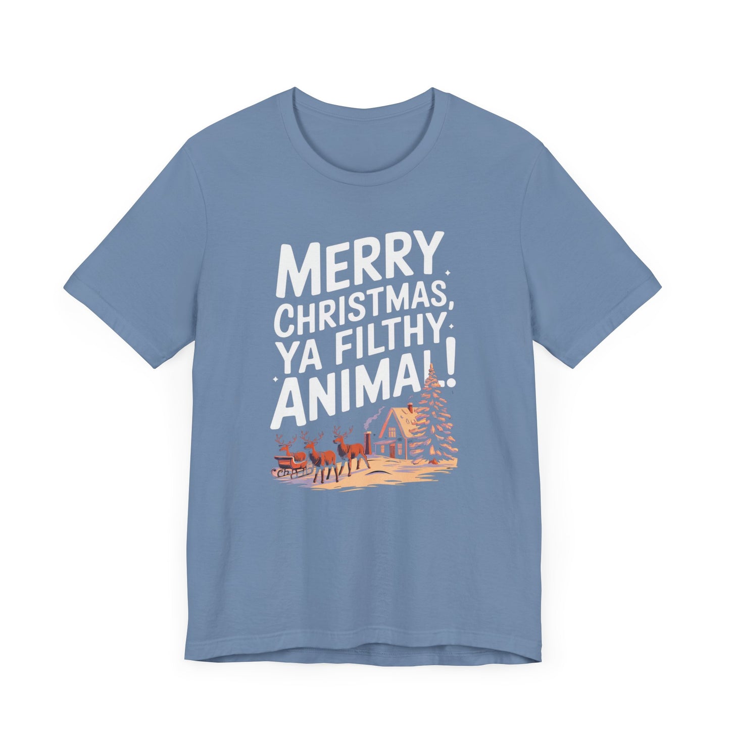 men & women christmas t-shirt. merry christmas ya filthy animal. unisex christmas t-shirt.