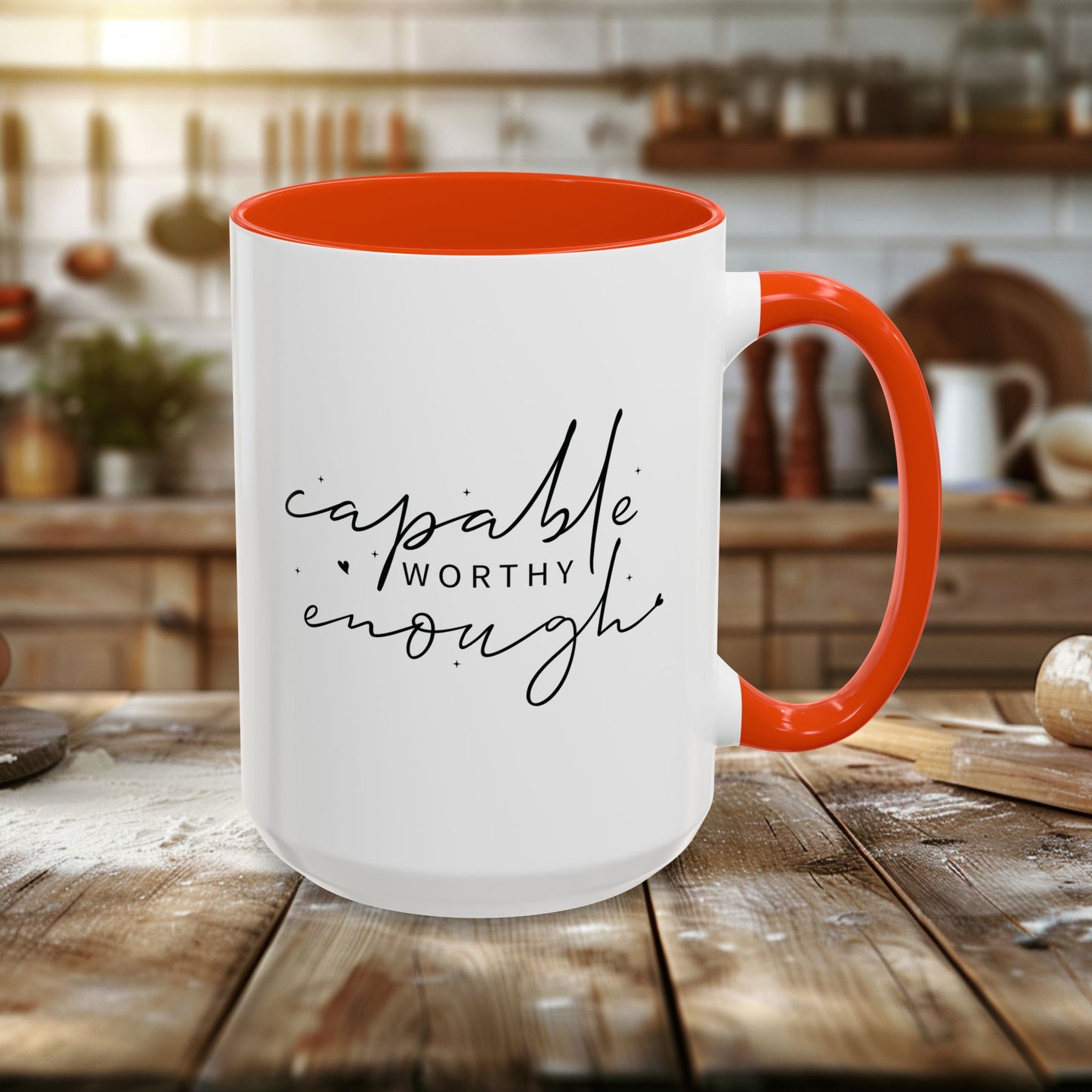 colorful mugs (11oz, 15oz) - capable, worth, enough - empowerment words