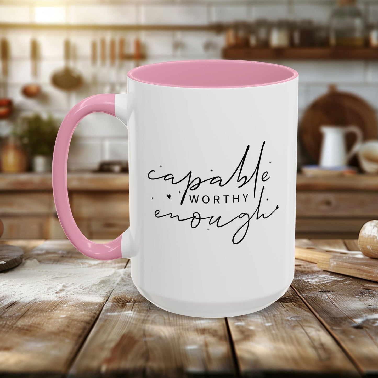 colorful mugs (11oz, 15oz) - capable, worth, enough - empowerment words