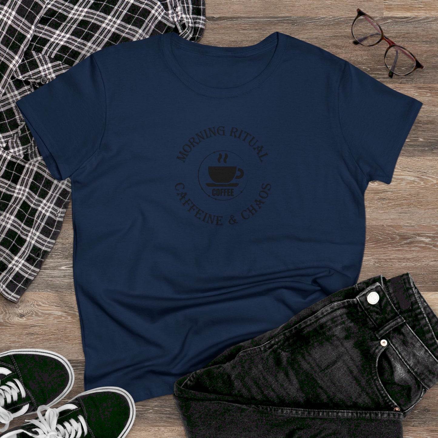 womens t-shirt - caffeine and chaos