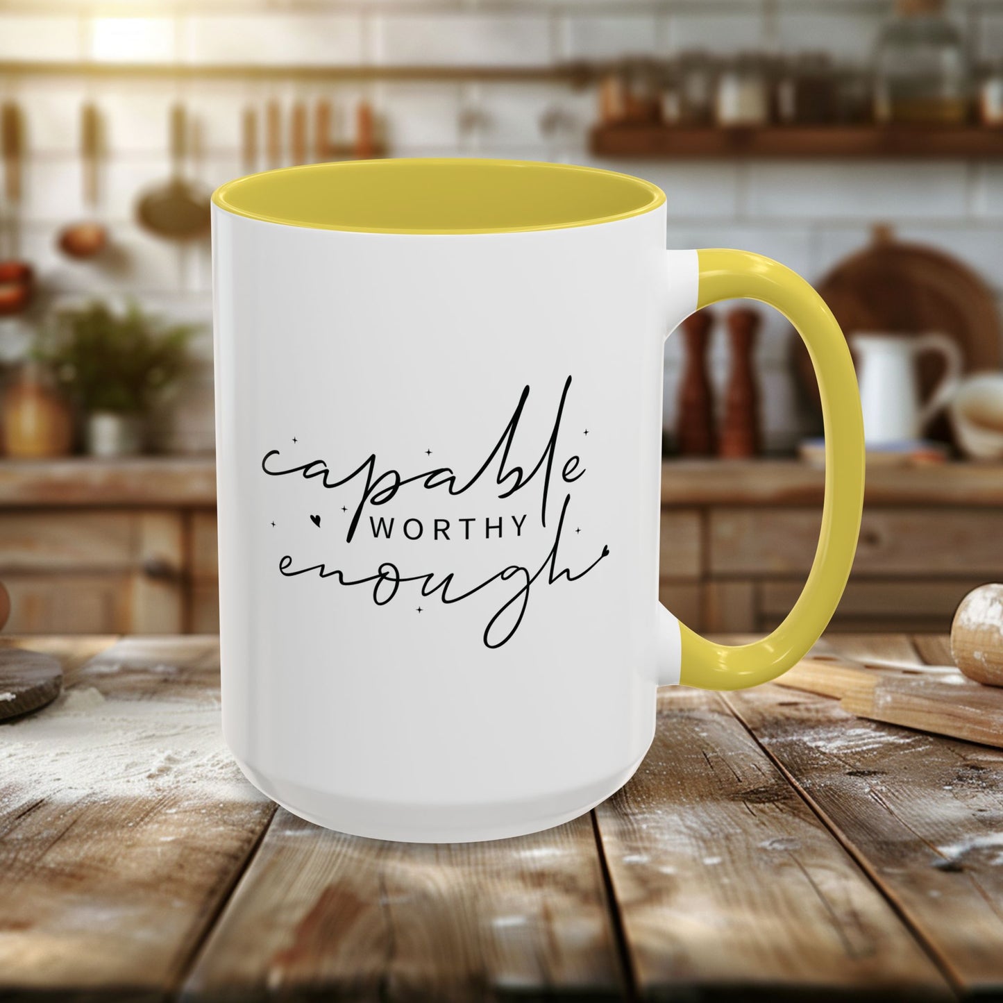 colorful mugs (11oz, 15oz) - capable, worth, enough - empowerment words