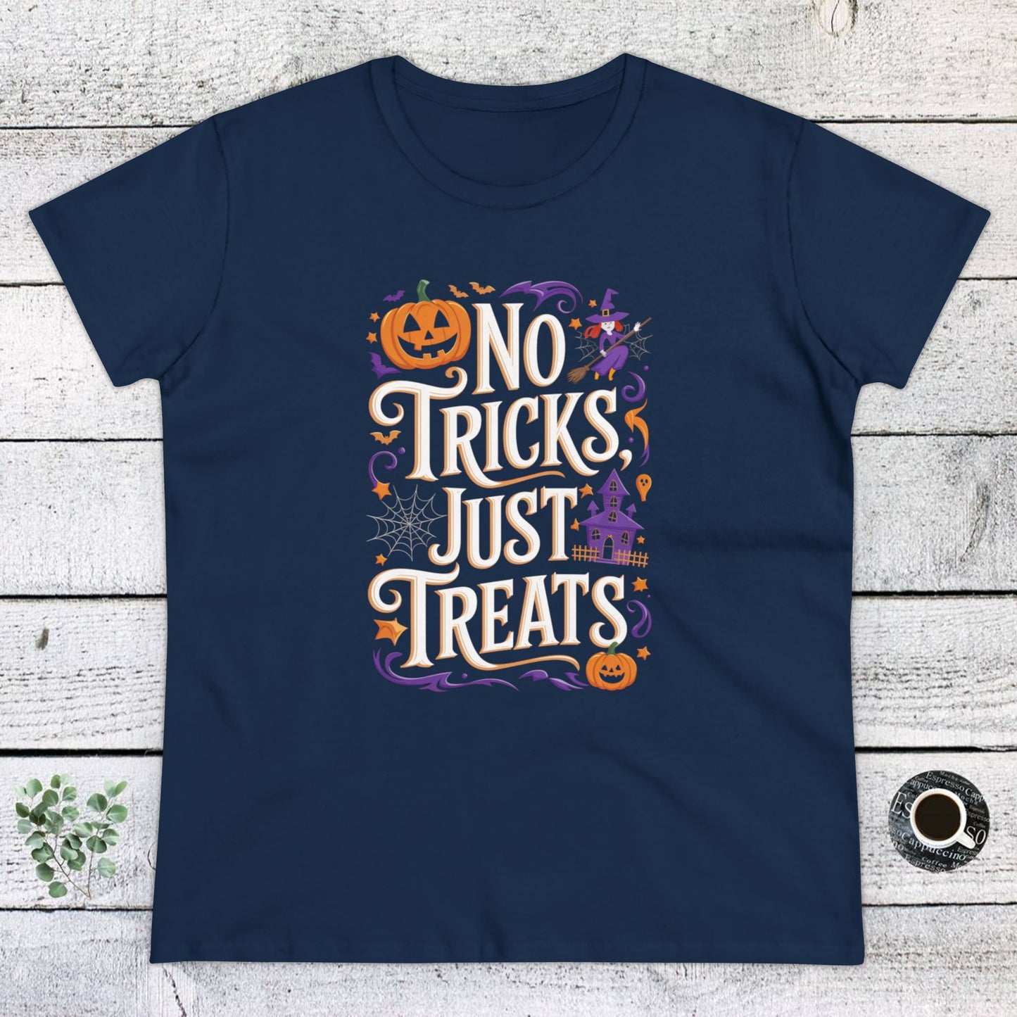 women's t-shirts, women's halloween tee, funny gift, no trick's just treats!