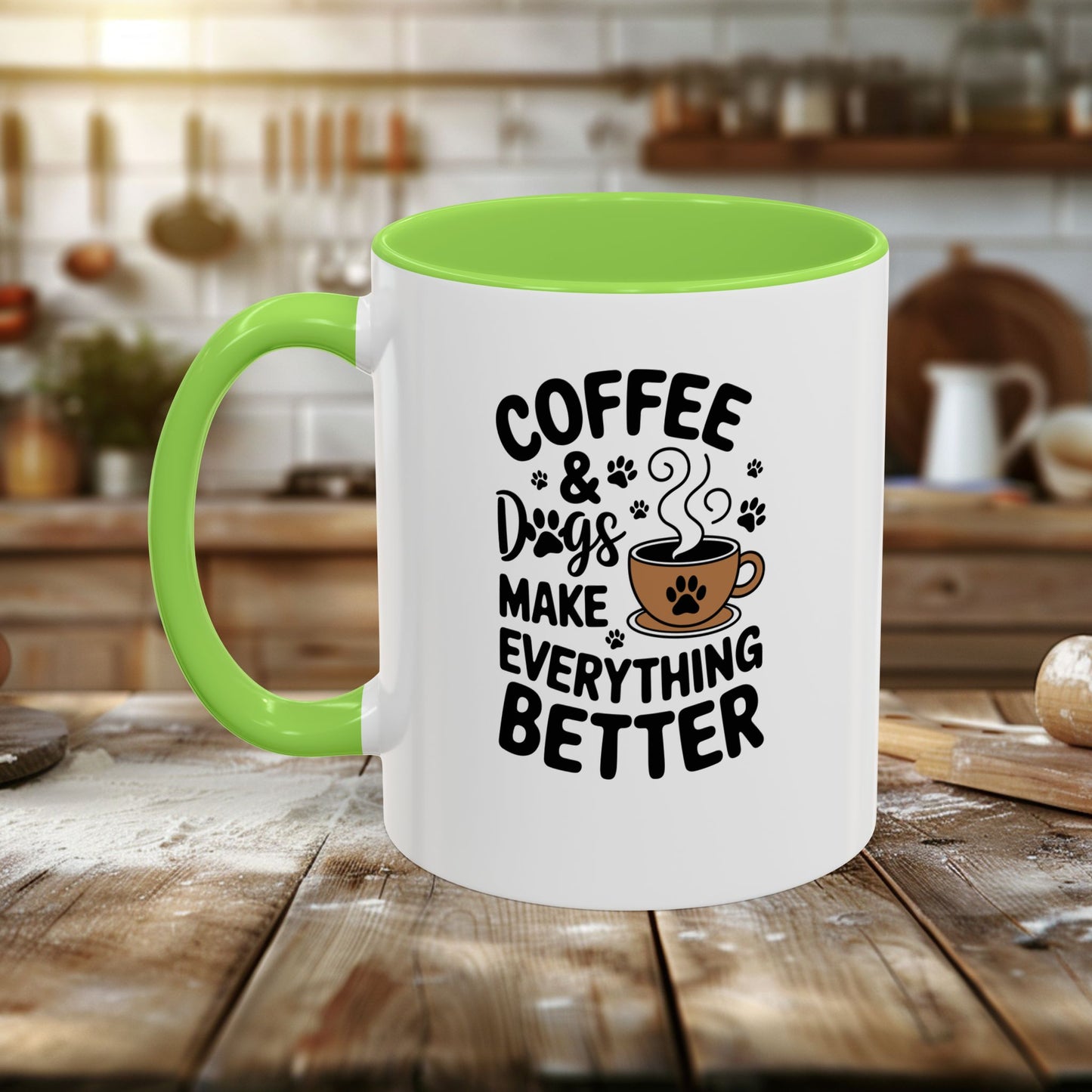 colorful mugs (11oz, 15oz) - coffee and dogs make everything better | funny dog lover gift | cute pet quote design