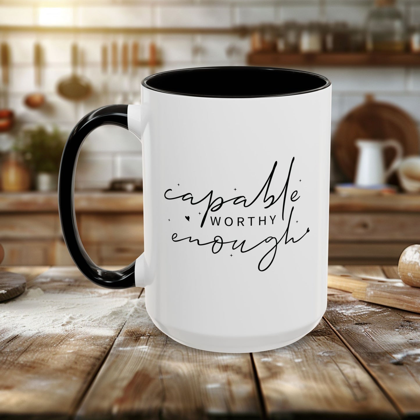 colorful mugs (11oz, 15oz) - capable, worth, enough - empowerment words