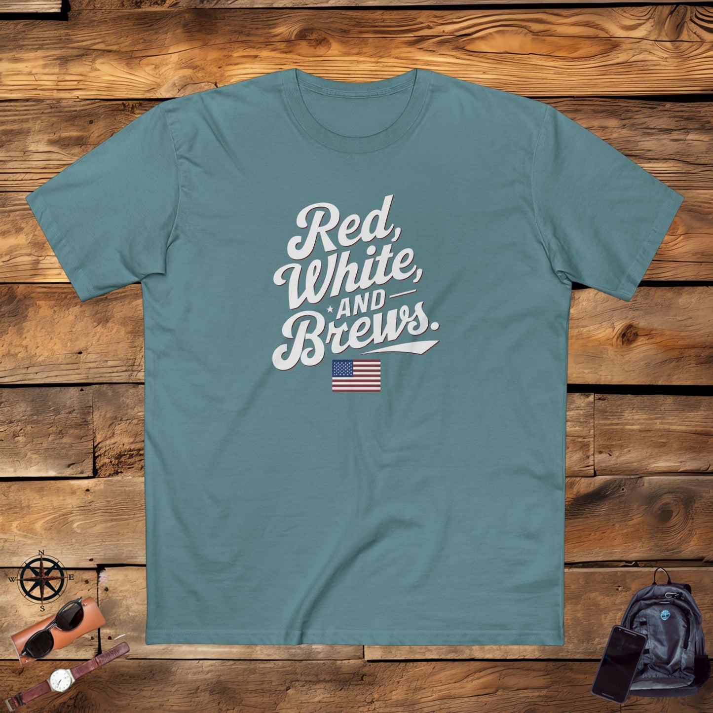 men's t-shirts, men's tee, men's funny gift, red white and brews!