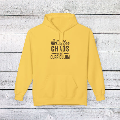 Unisex Softstyle Hoodie - Coffee, Chaos, and Curriculum Design. Teachers with Attitude.