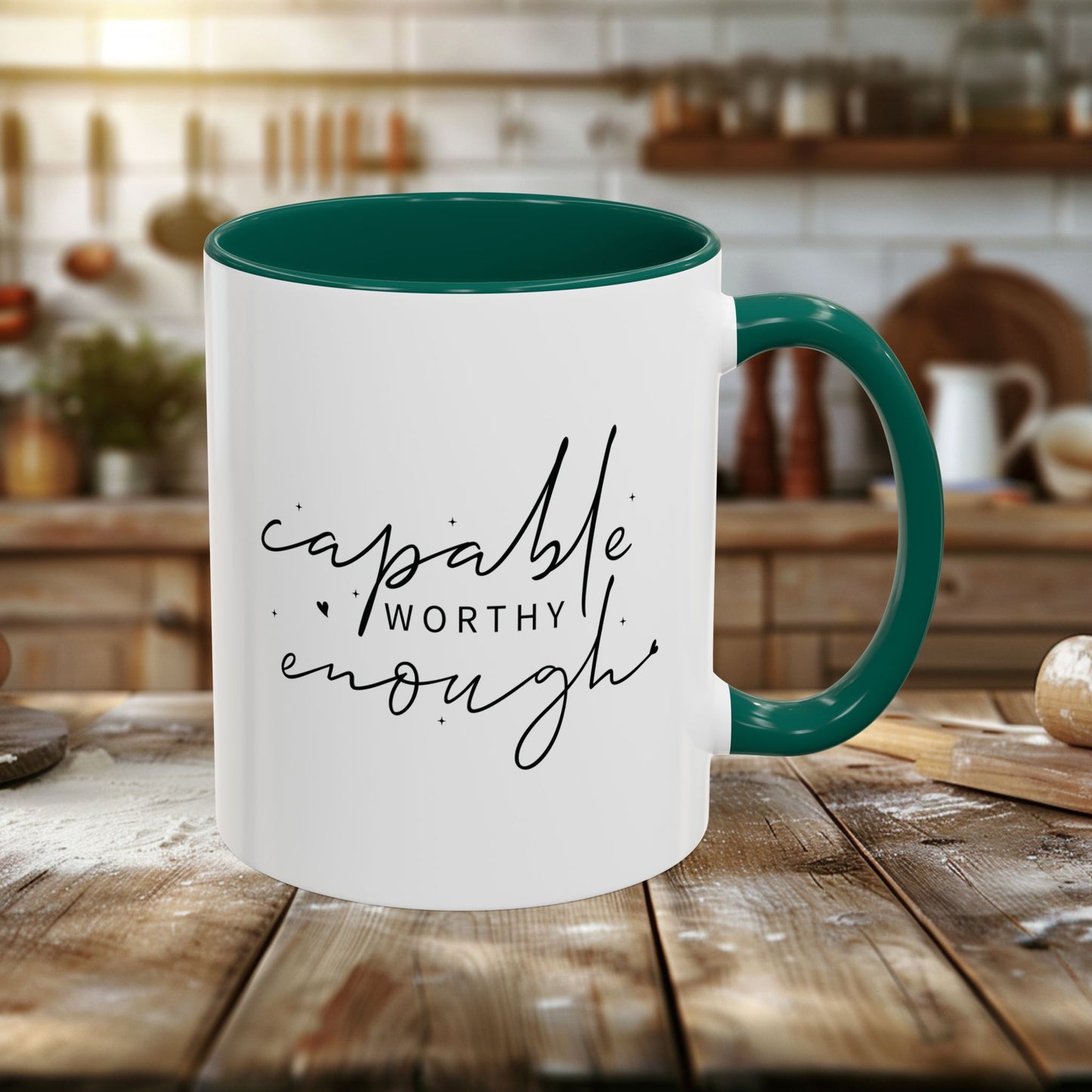 colorful mugs (11oz, 15oz) - capable, worth, enough - empowerment words