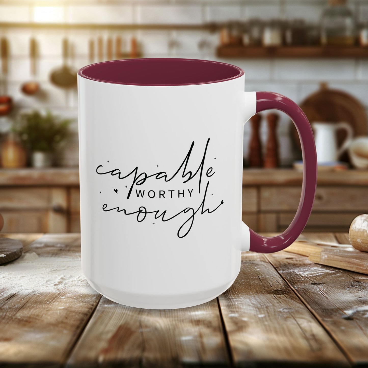 colorful mugs (11oz, 15oz) - capable, worth, enough - empowerment words