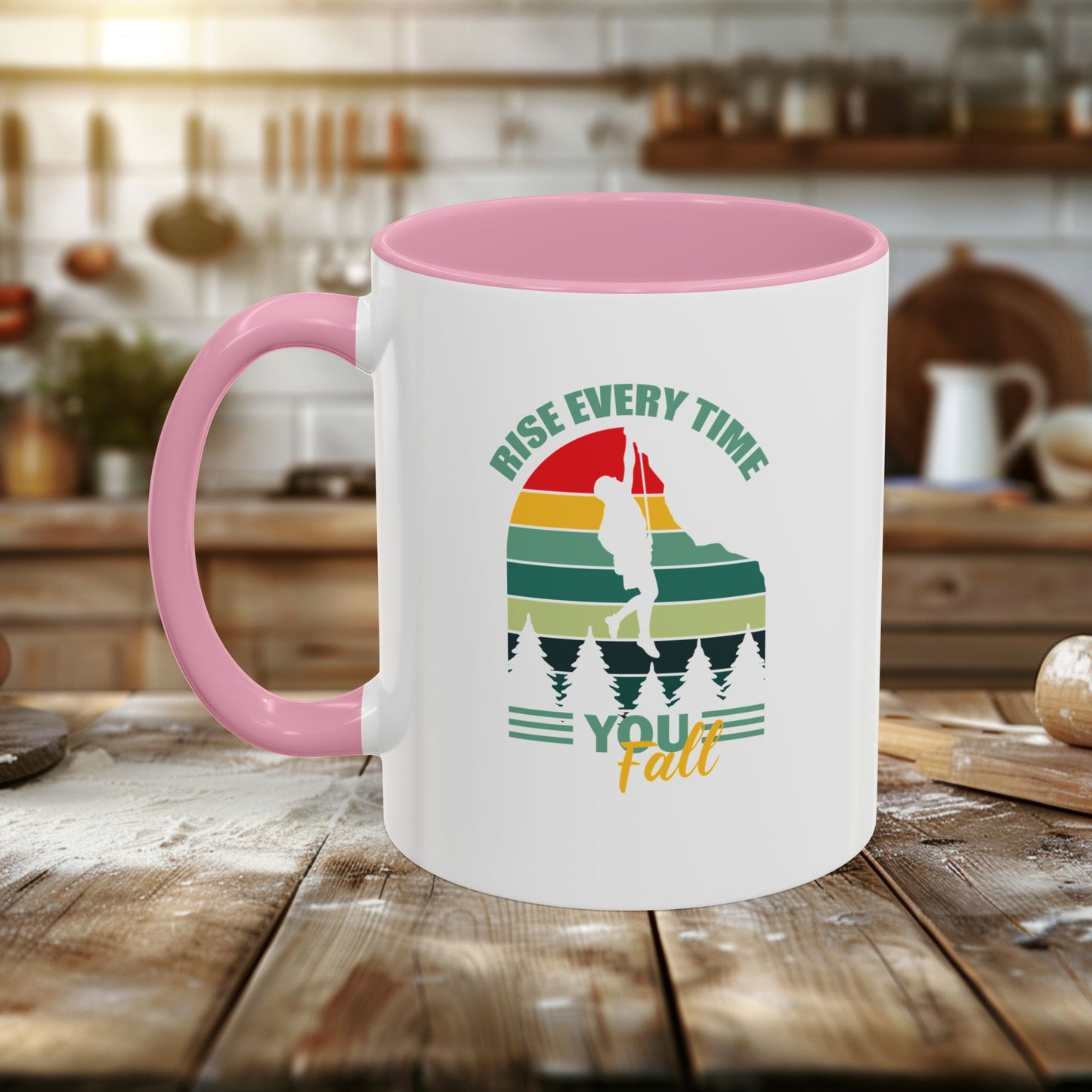 colorful mugs (11oz, 15oz) - rise every time you fall - resilience quote