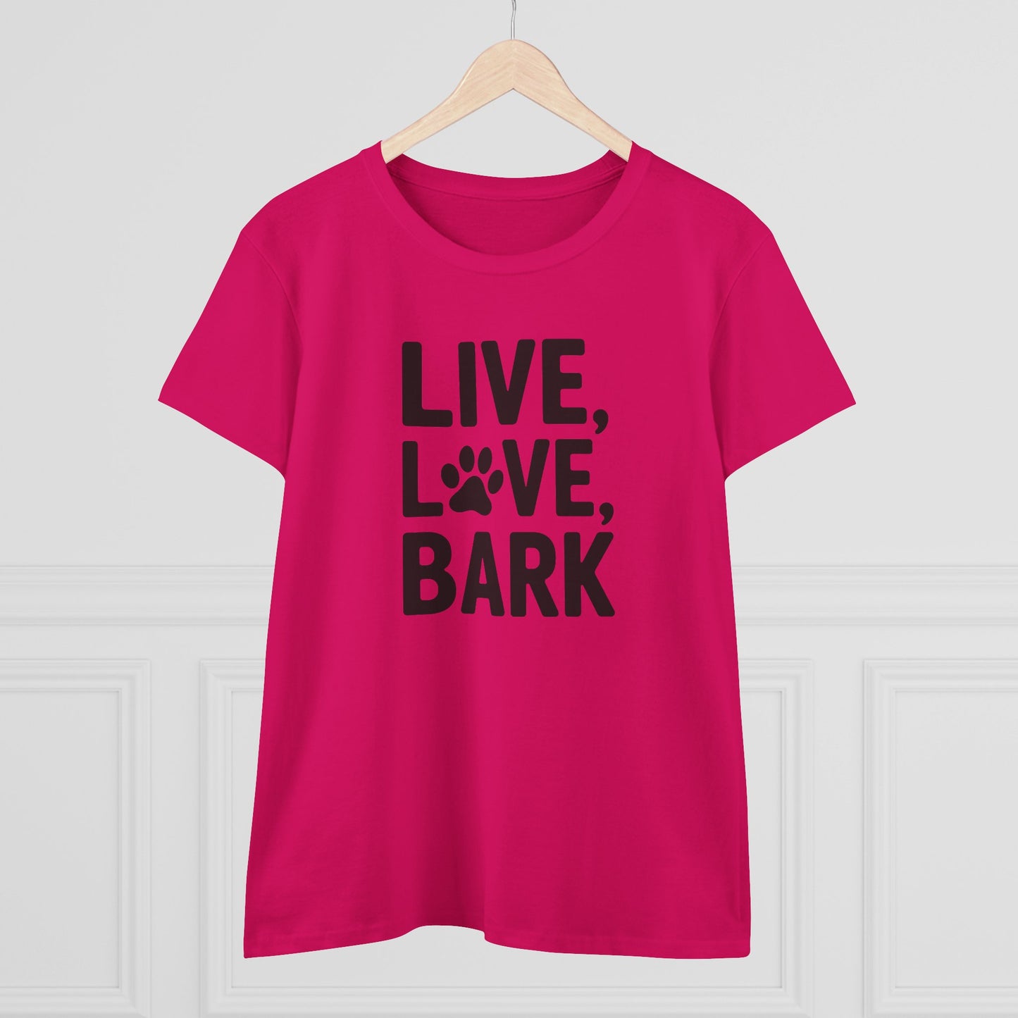 women's midweight cotton tee - live love bark | funny dog lover gift | cute pet quote design
