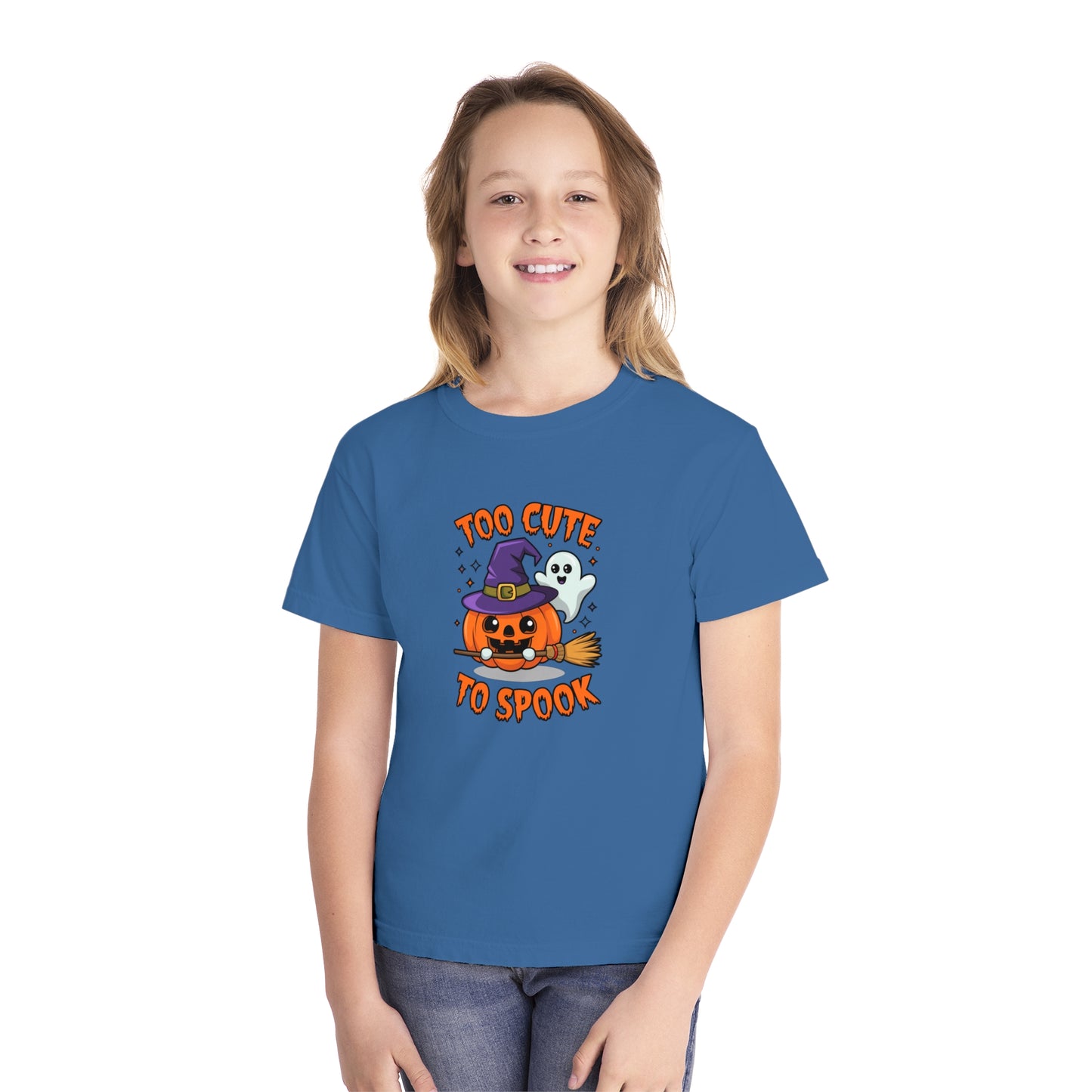 youth t-shirt, youth halloween t-shirt, too cute to spook!