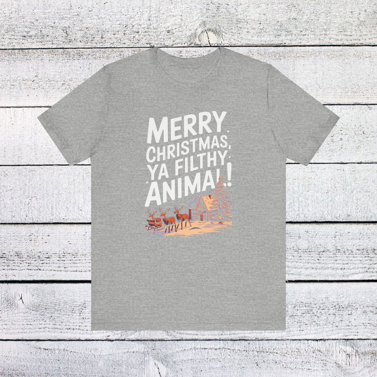 men & women christmas t-shirt. merry christmas ya filthy animal. unisex christmas t-shirt.