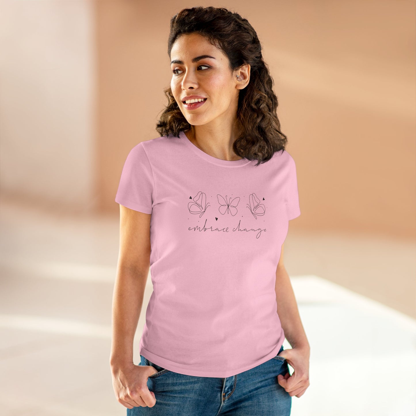 women's midweight cotton tee - embrace change - growth mindset quote