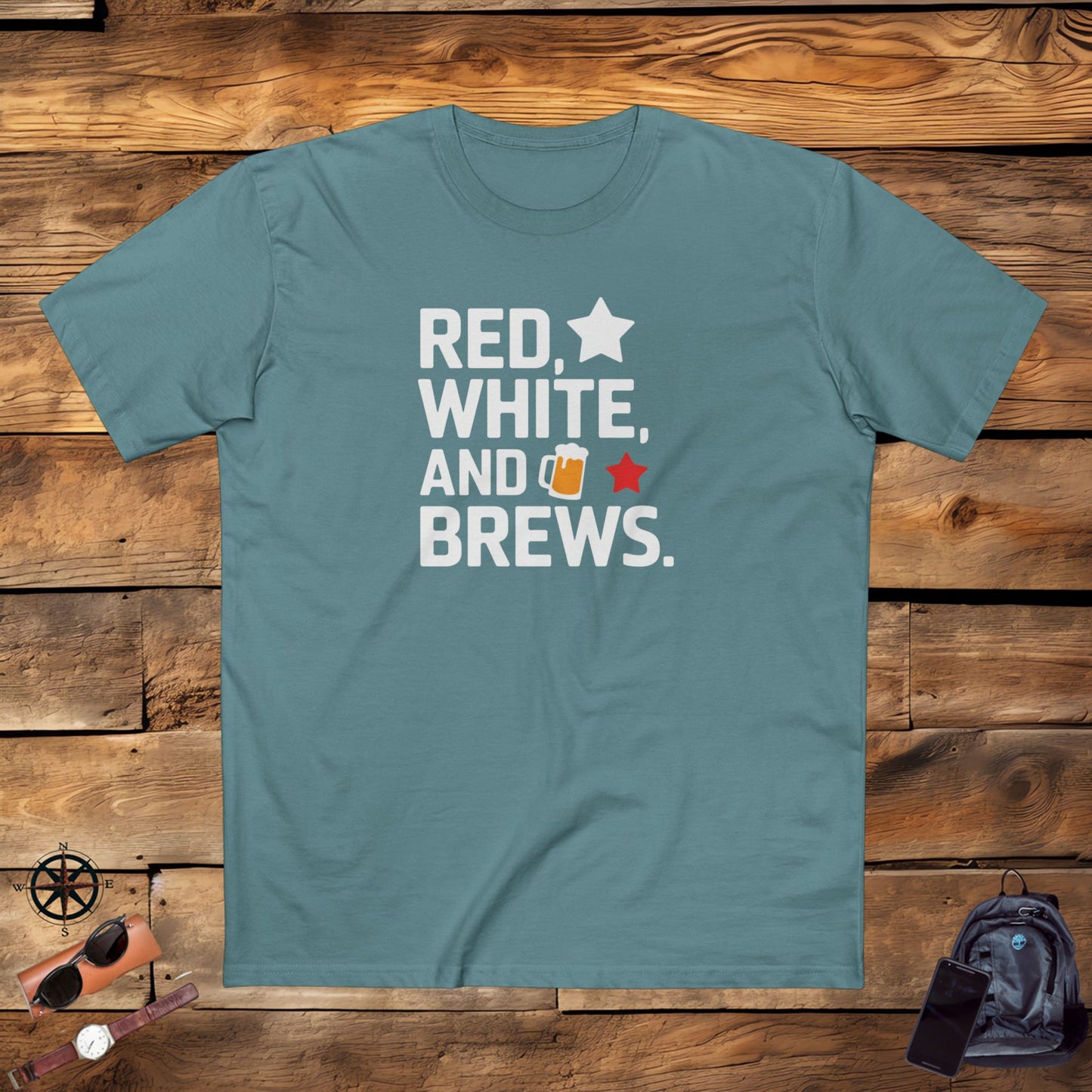 men's t-shirt, men's tee, men's funny gift, red white and brews!