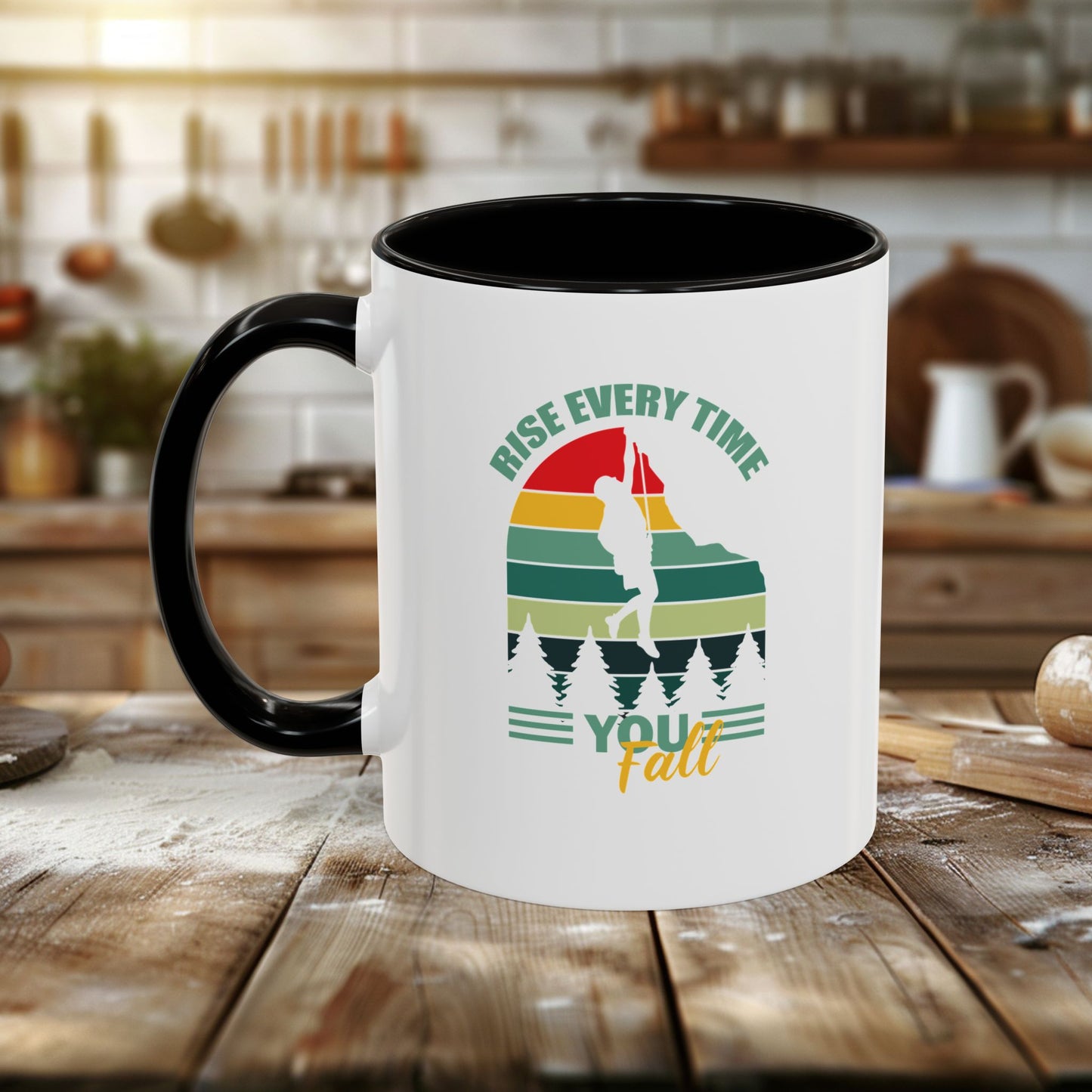 colorful mugs (11oz, 15oz) - rise every time you fall - resilience quote