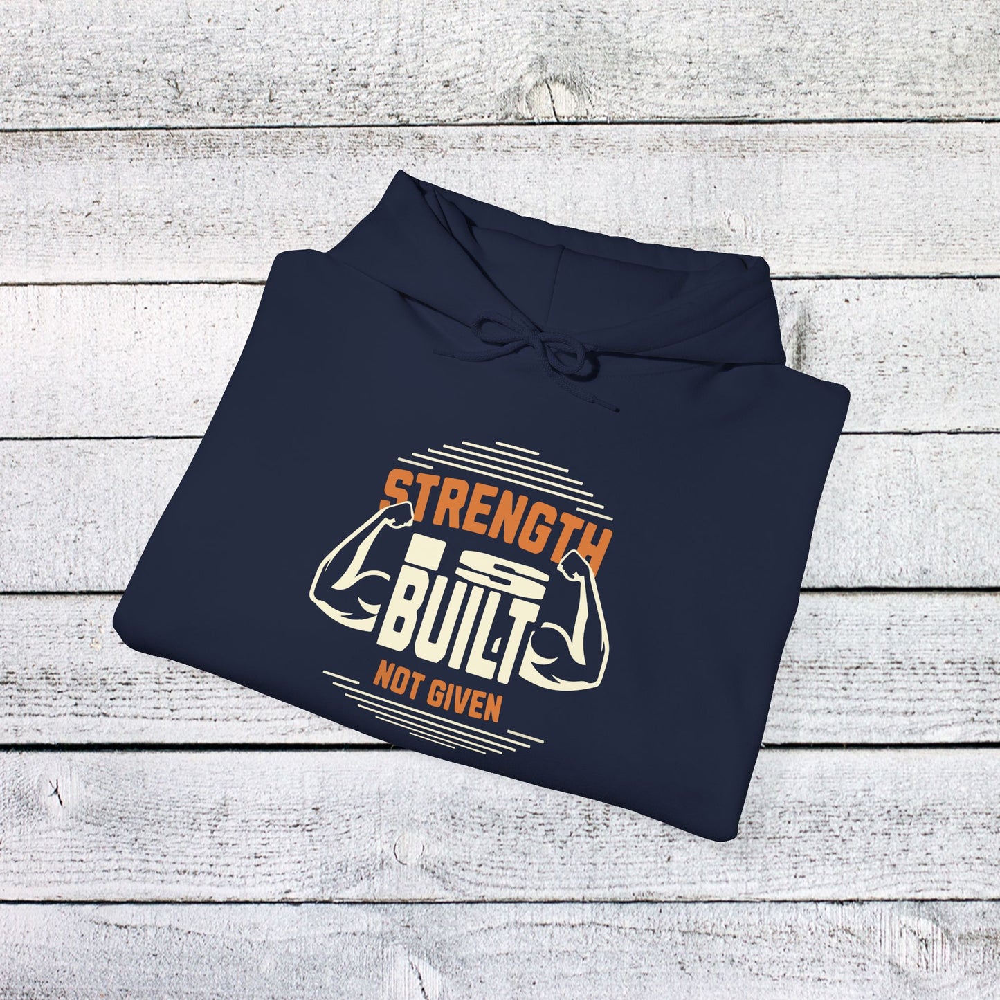unisex heavy blend™ hooded sweatshirt - strength is built not given - motivational gym quote