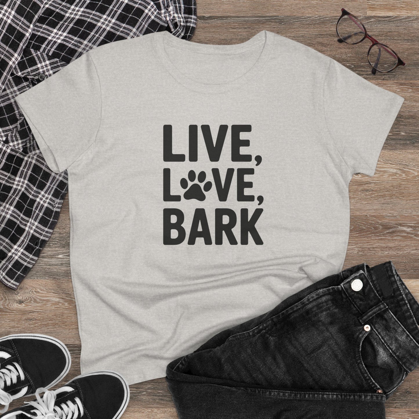women's midweight cotton tee - live love bark | funny dog lover gift | cute pet quote design