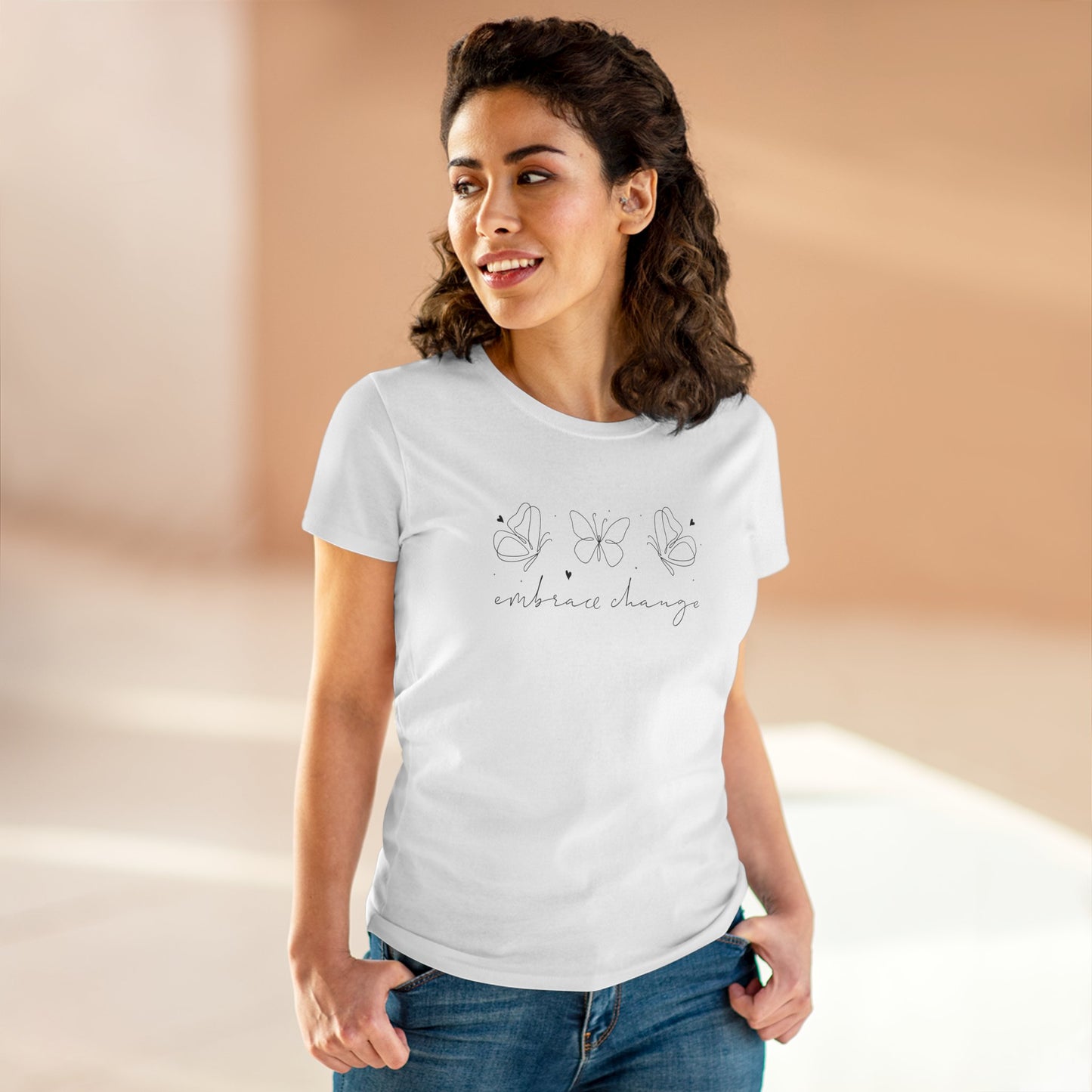 women's midweight cotton tee - embrace change - growth mindset quote