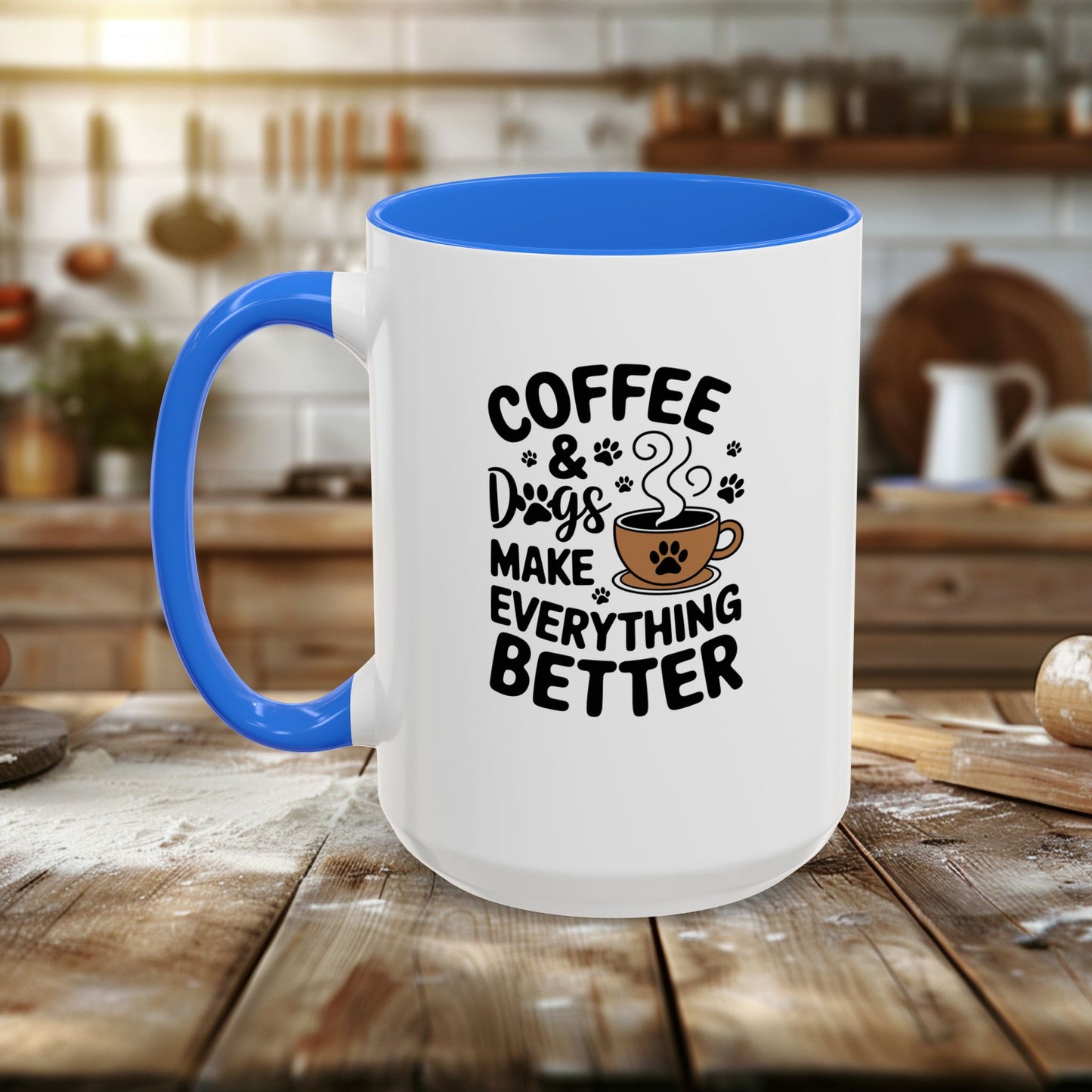 colorful mugs (11oz, 15oz) - coffee and dogs make everything better | funny dog lover gift | cute pet quote design
