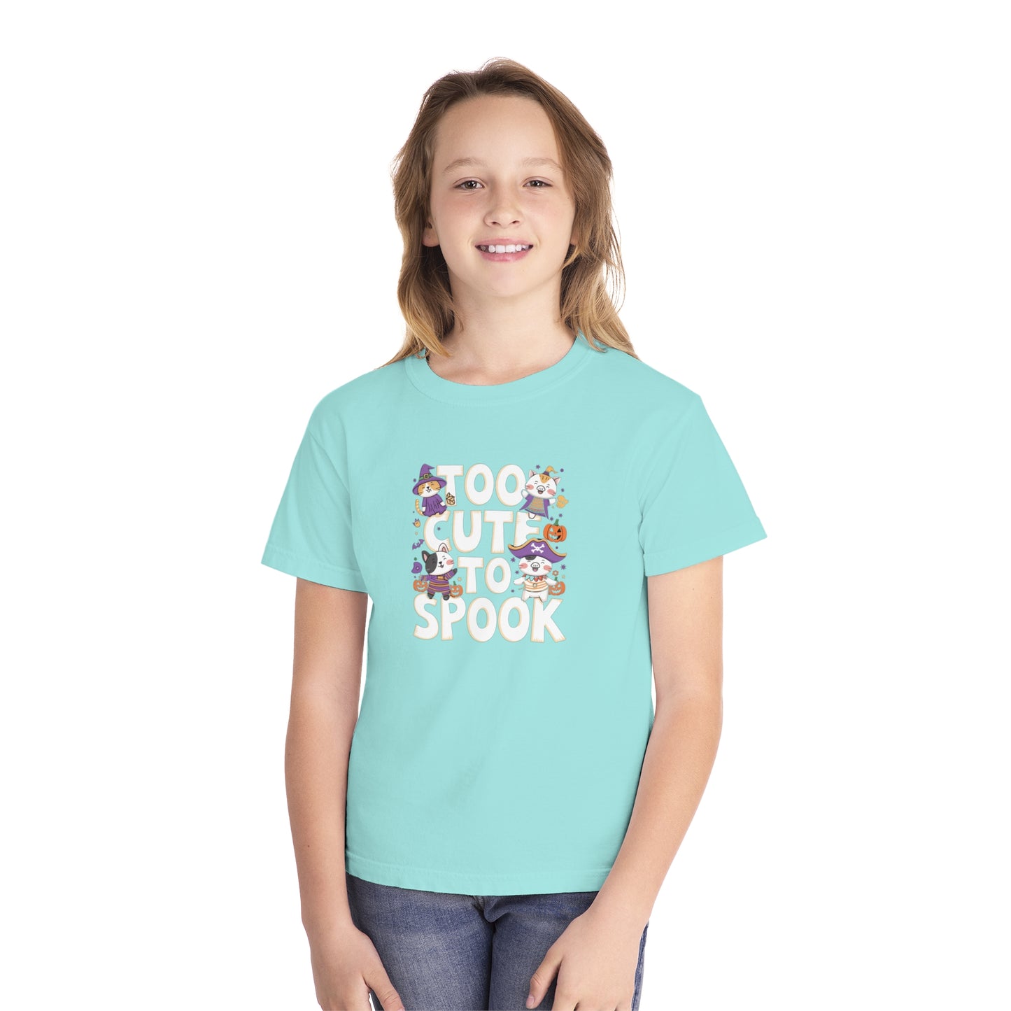 youth t-shirt, youth halloween t-shirt, too cute to spook!