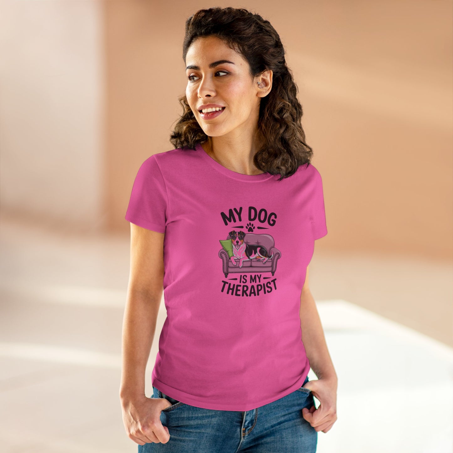 women's midweight cotton tee - my dog is my therapist | funny dog lover gift | cute pet quote design