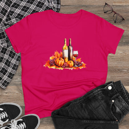 Women Halloween T-Shirt, Tee, Fall, Women's Wine Glass, Pumpkins, Halloween Gift