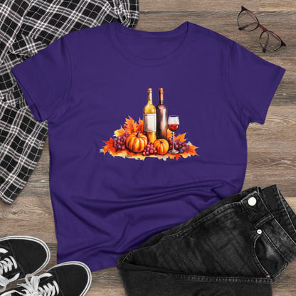 Women Halloween T-Shirt, Tee, Fall, Women's Wine Glass, Pumpkins, Halloween Gift