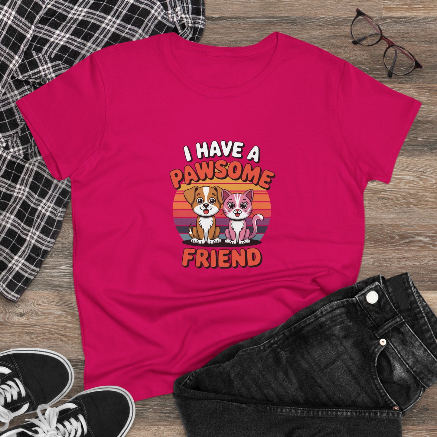 women's midweight cotton tee - i have a pawesome friend | funny dog lover gift | cute pet quote design