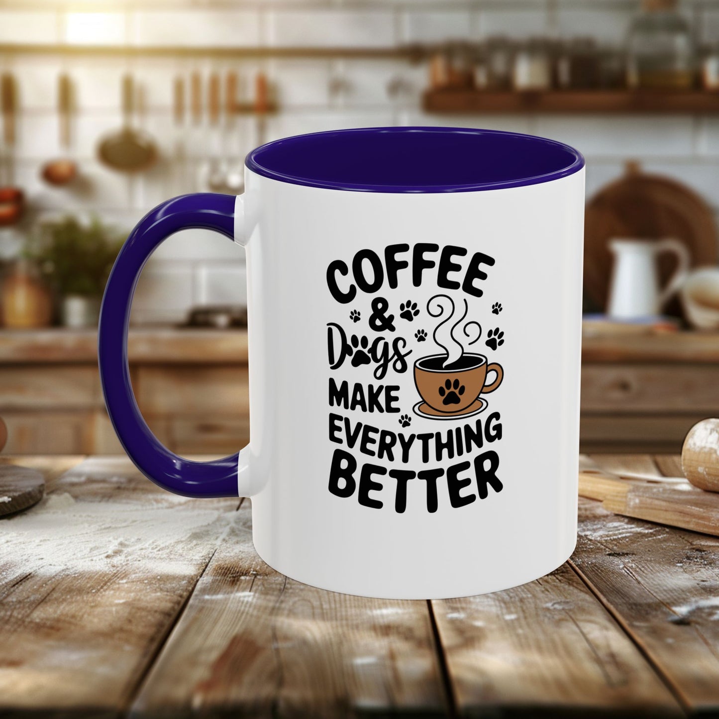 colorful mugs (11oz, 15oz) - coffee and dogs make everything better | funny dog lover gift | cute pet quote design