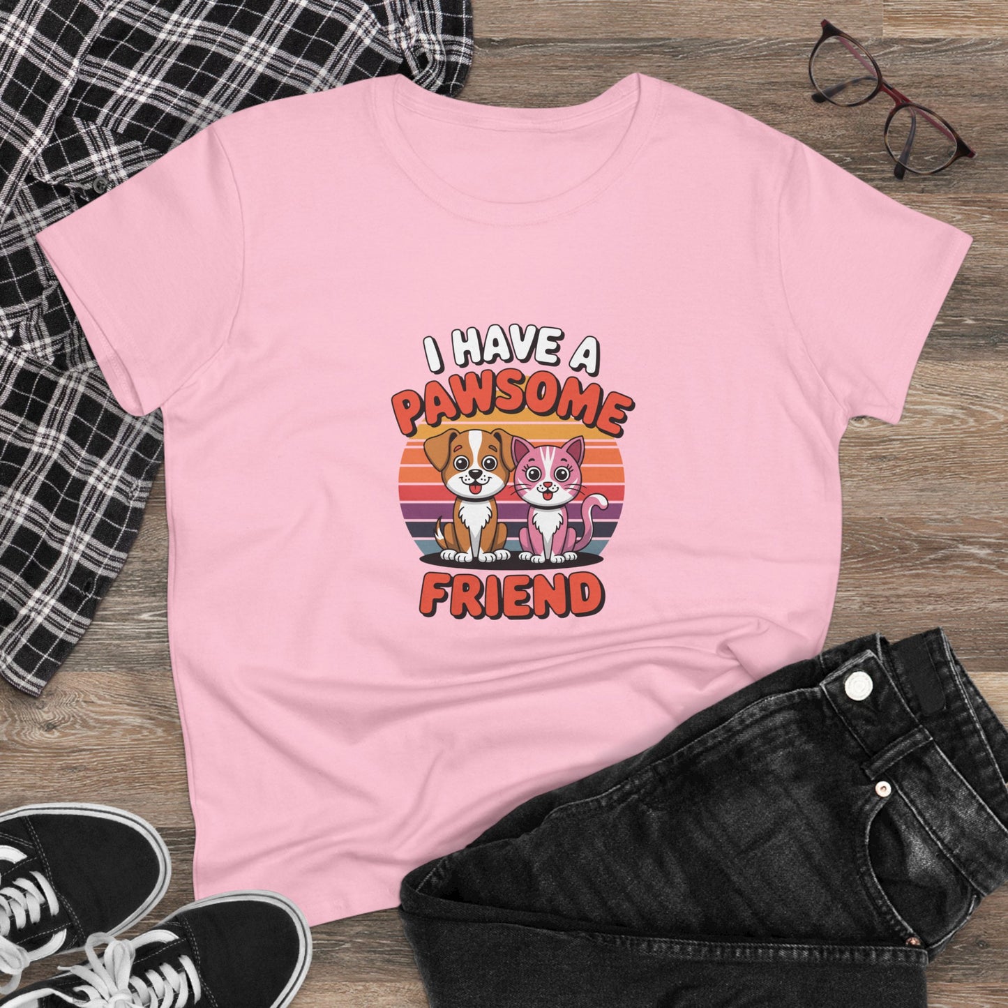 women's midweight cotton tee - i have a pawesome friend | funny dog lover gift | cute pet quote design