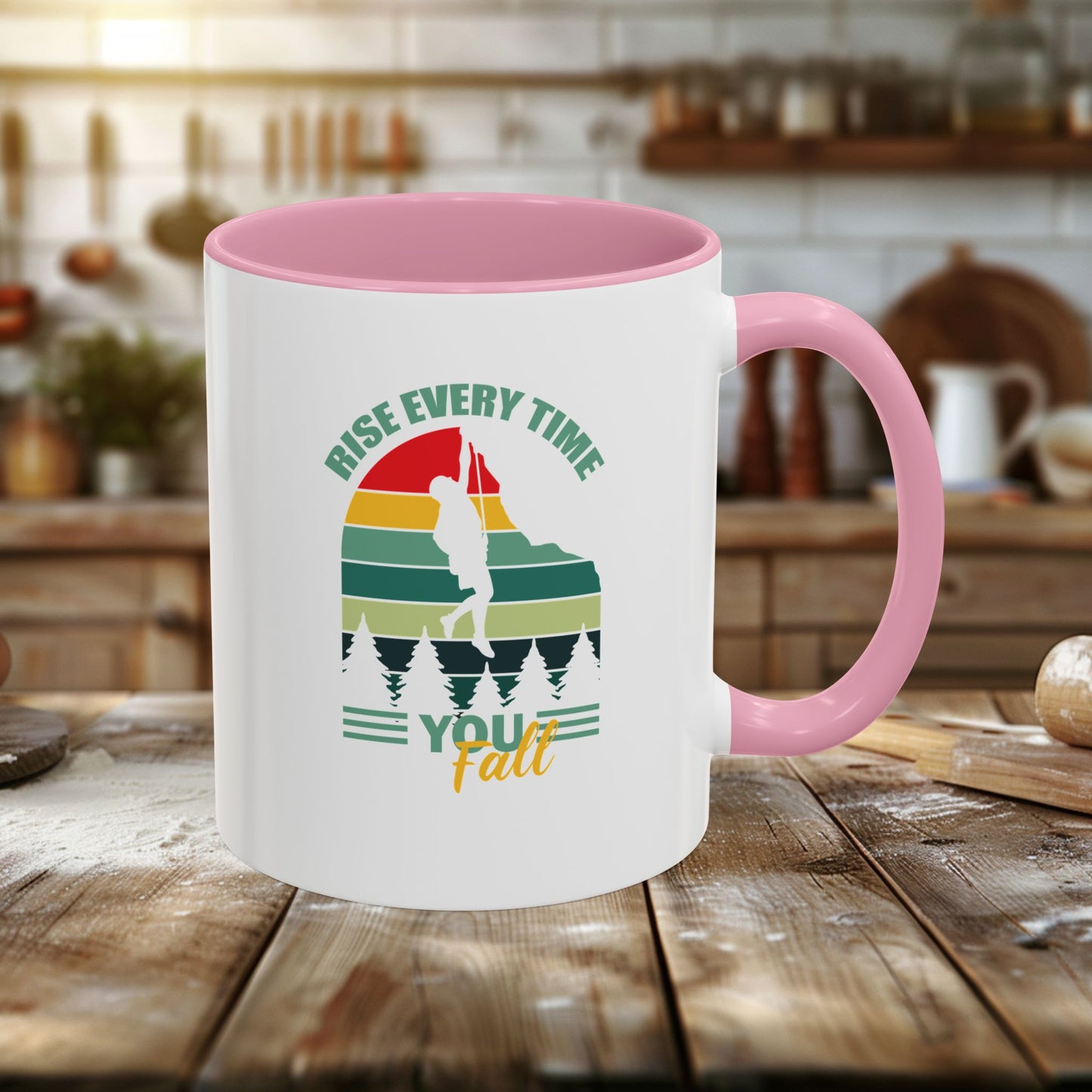 colorful mugs (11oz, 15oz) - rise every time you fall - resilience quote