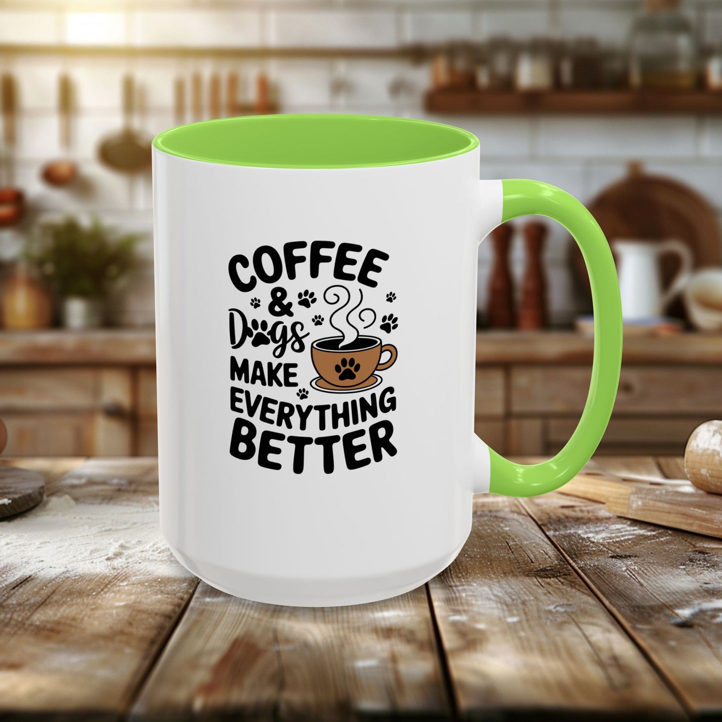 colorful mugs (11oz, 15oz) - coffee and dogs make everything better | funny dog lover gift | cute pet quote design