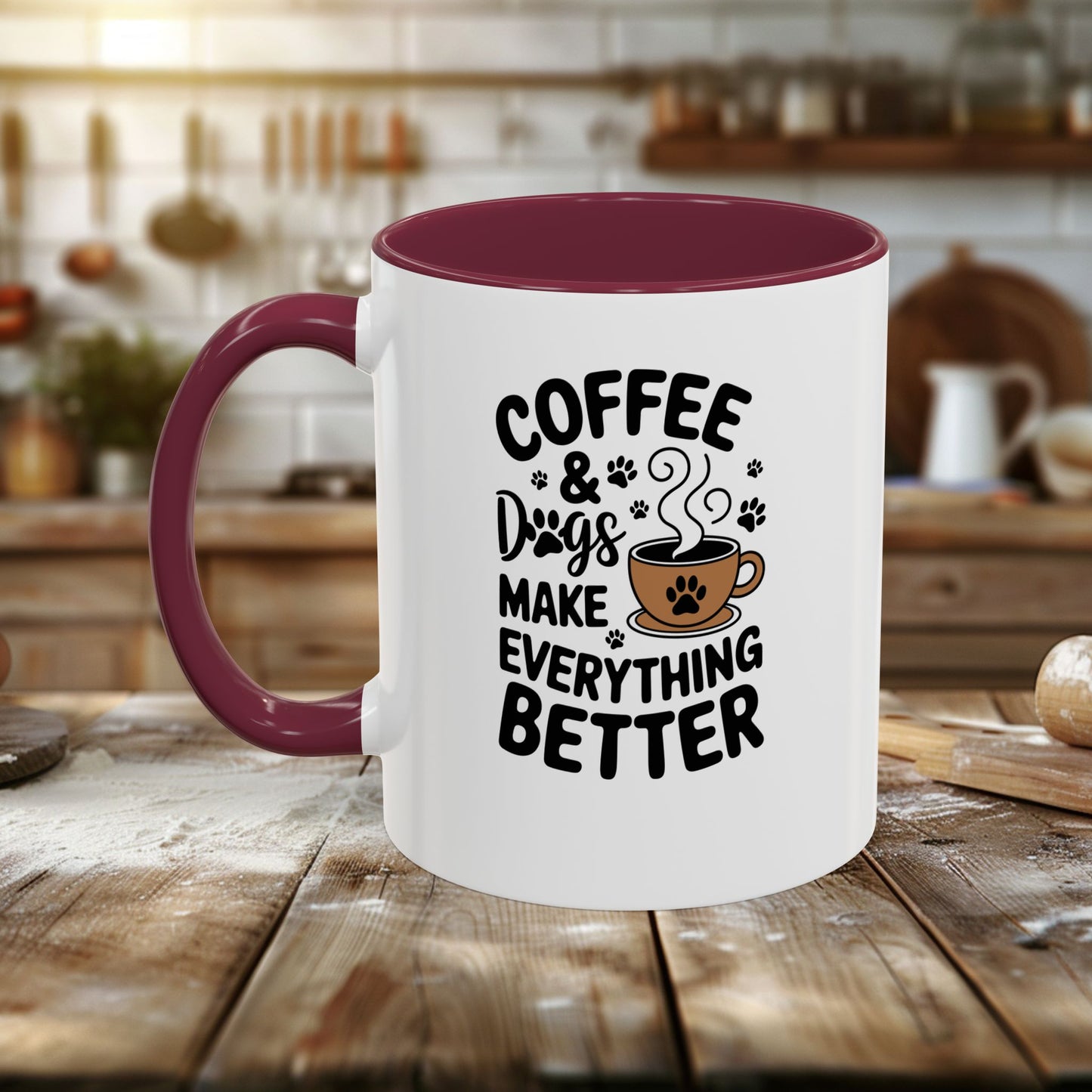colorful mugs (11oz, 15oz) - coffee and dogs make everything better | funny dog lover gift | cute pet quote design