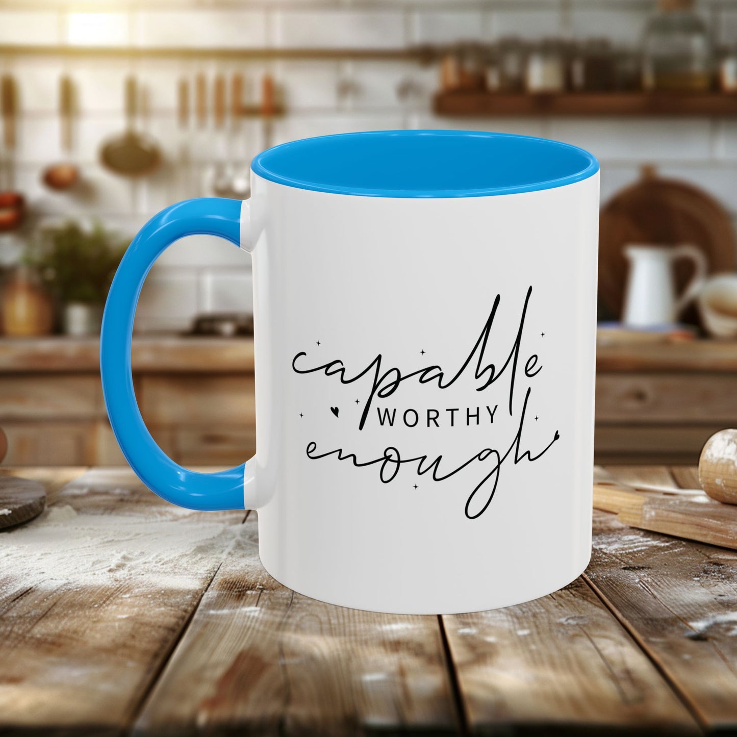 colorful mugs (11oz, 15oz) - capable, worth, enough - empowerment words