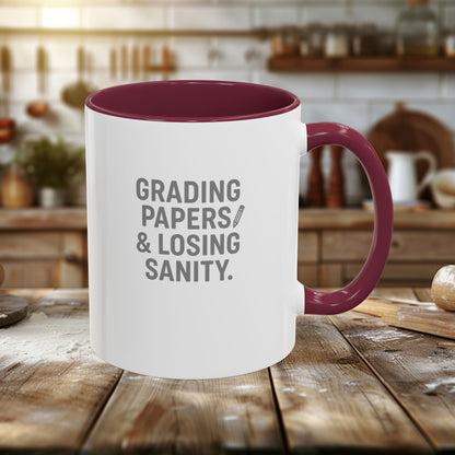 Colorful Grading Papers & Losing Sanity Mug – Perfect Gift for Teachers. Teachers with attitude.