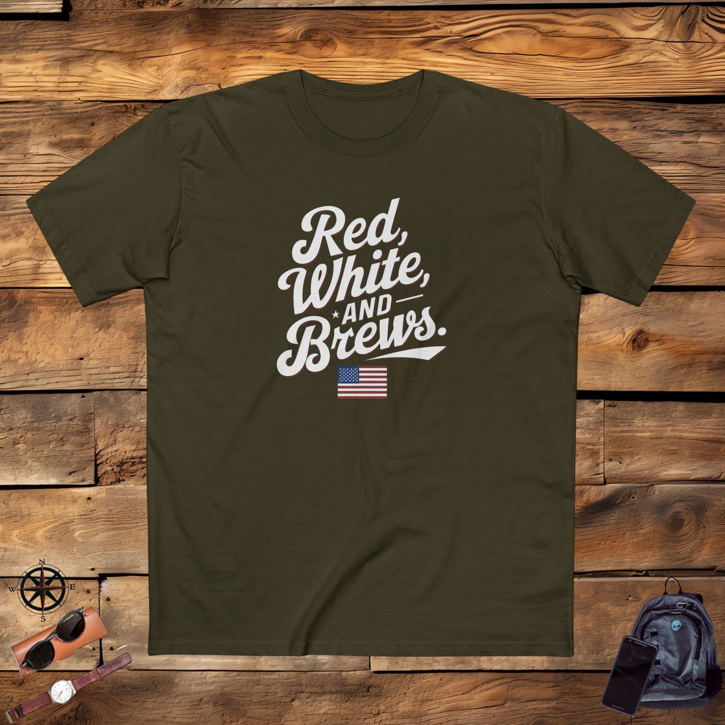 men's t-shirts, men's tee, men's funny gift, red white and brews!