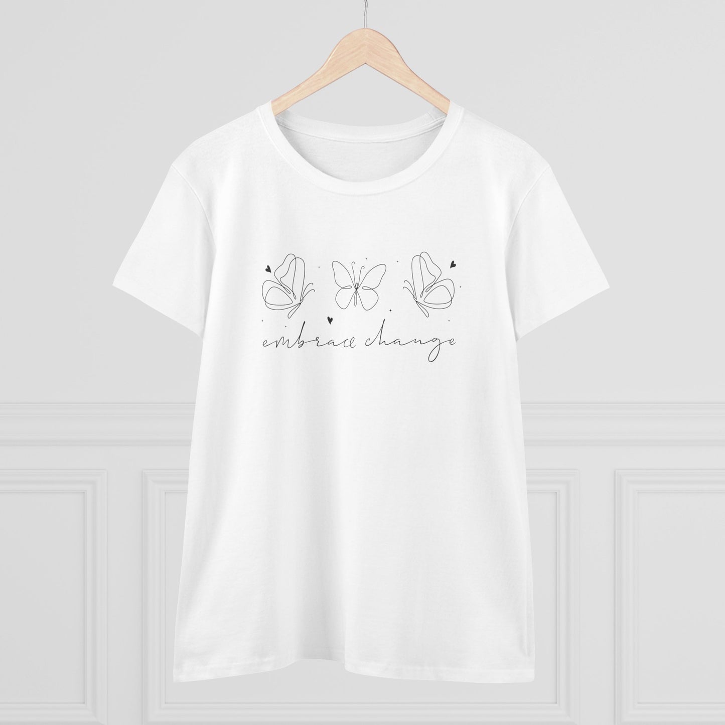 women's midweight cotton tee - embrace change - growth mindset quote