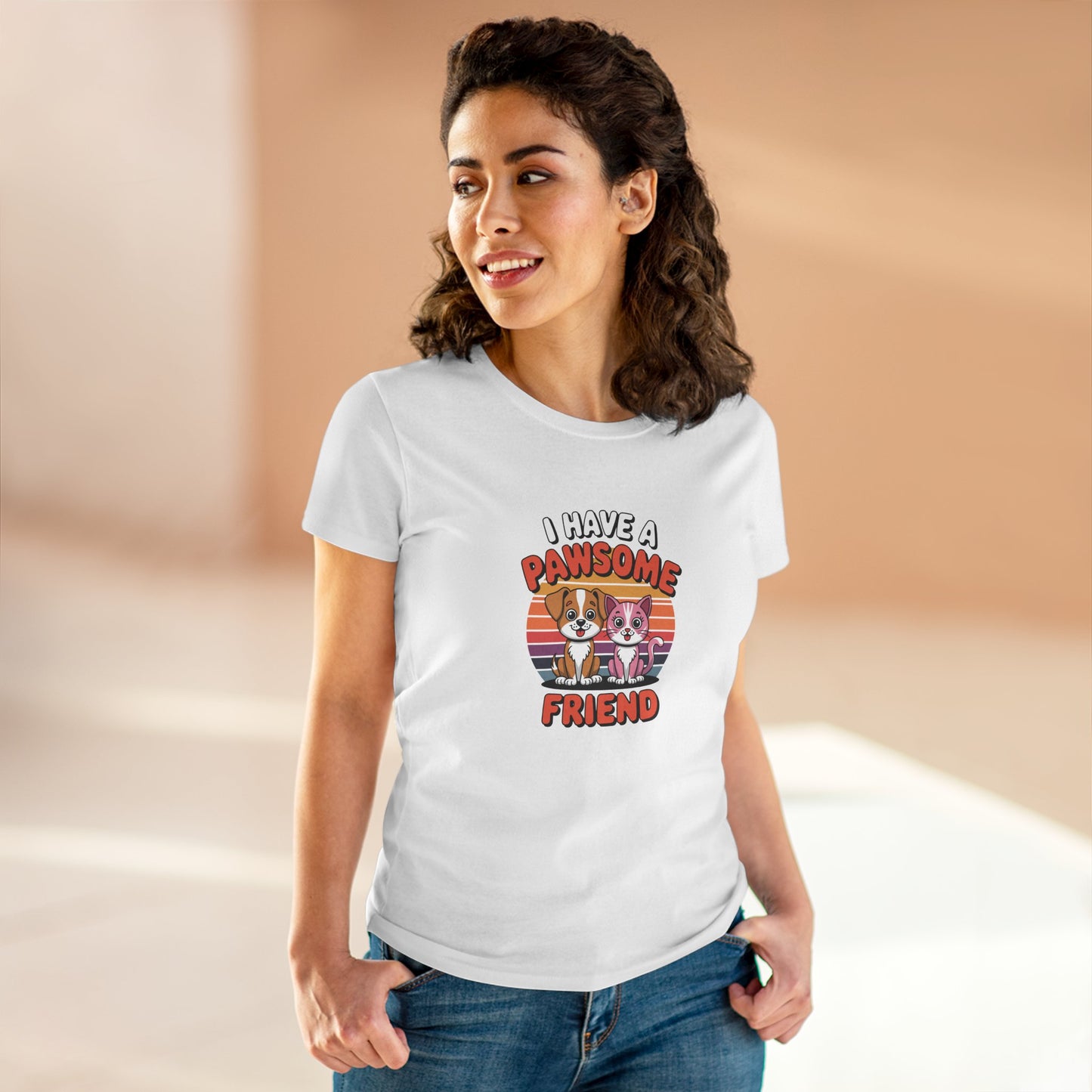 women's midweight cotton tee - i have a pawesome friend | funny dog lover gift | cute pet quote design