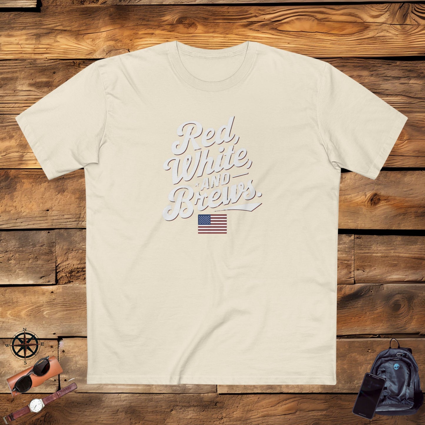 men's t-shirts, men's tee, men's funny gift, red white and brews!