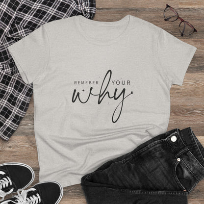 Women's Midweight Cotton Tee - Remember Your Why - Purpose Driven Motivation